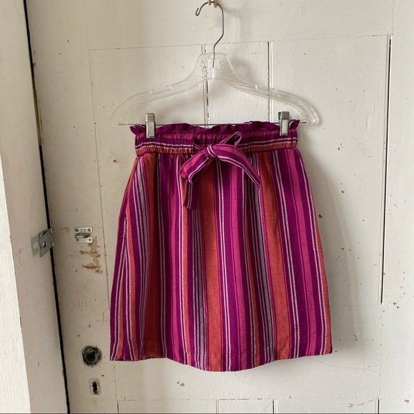 A New Day Linen Stripe Paper Bag Mini Skirt NWT XS - Picture 3 of 9